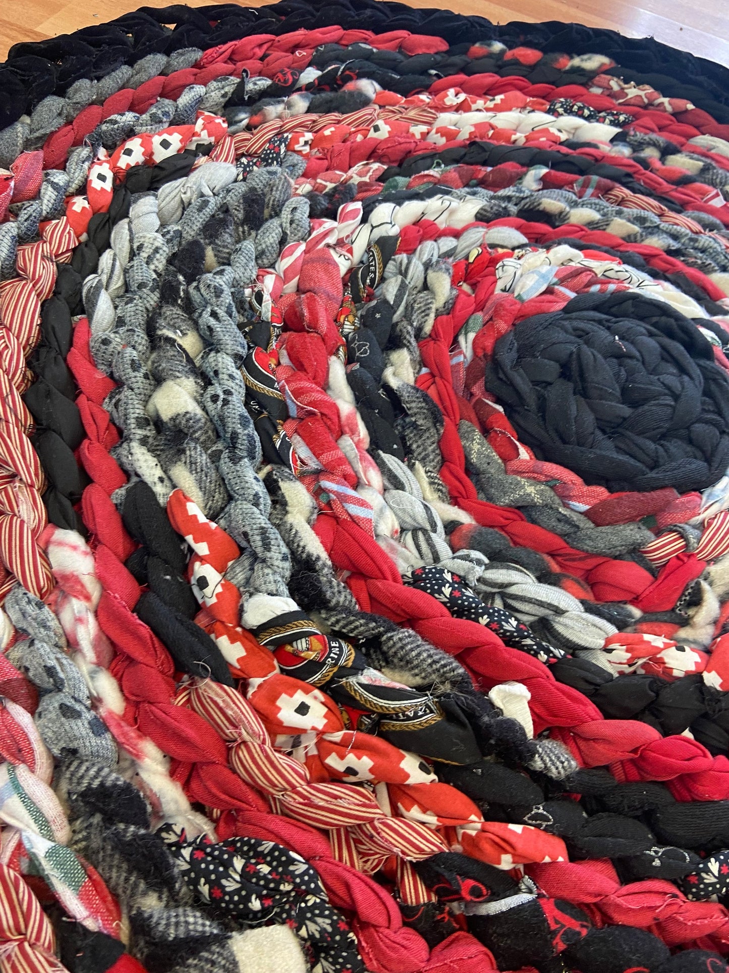 Handmade black, white and red Rug with Basket