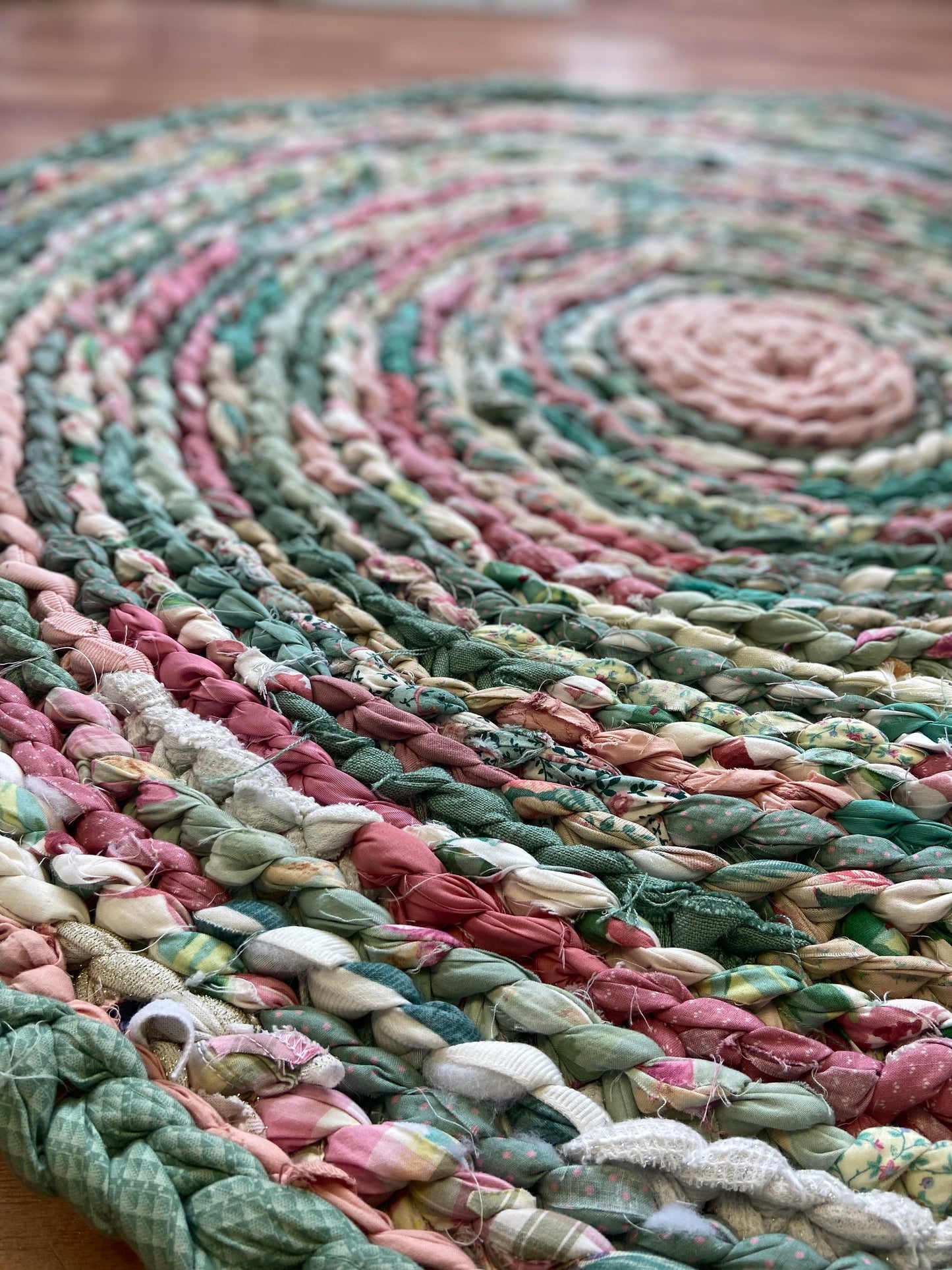 Handmade Pastel Pink and Sage Rug