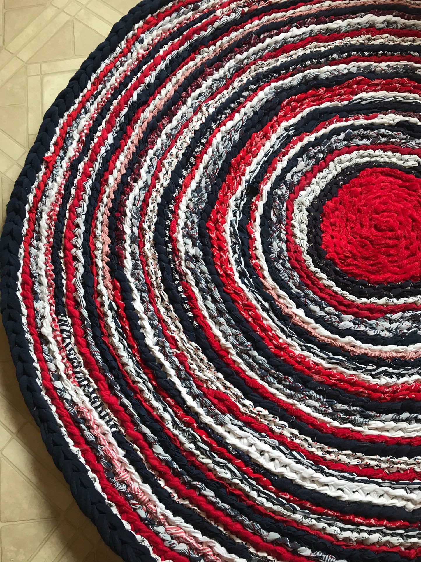 Nautical Red, White, and Blue Handmade Rag Rug