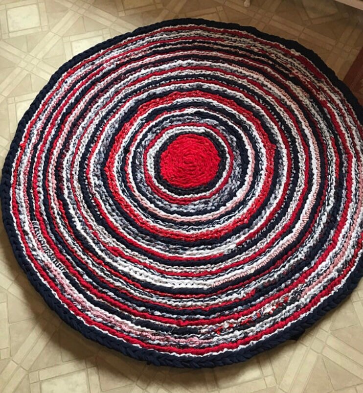 Nautical Red, White, and Blue Handmade Rag Rug