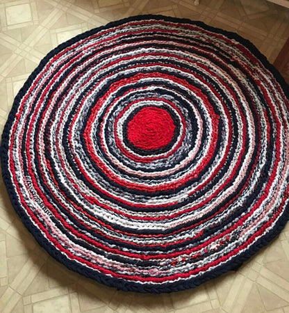 Nautical Red, White, and Blue Handmade Rag Rug