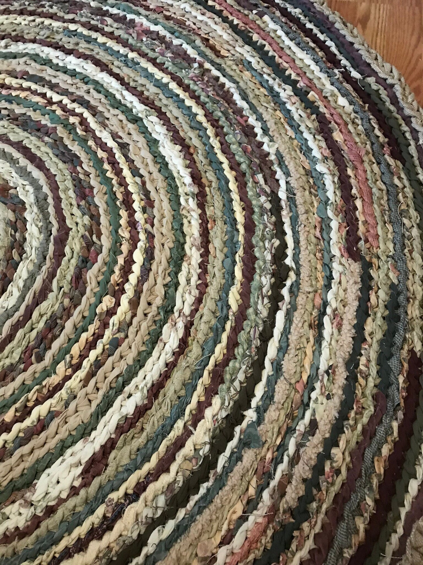 Plum, Teal and Beige Handmade Rag Rug