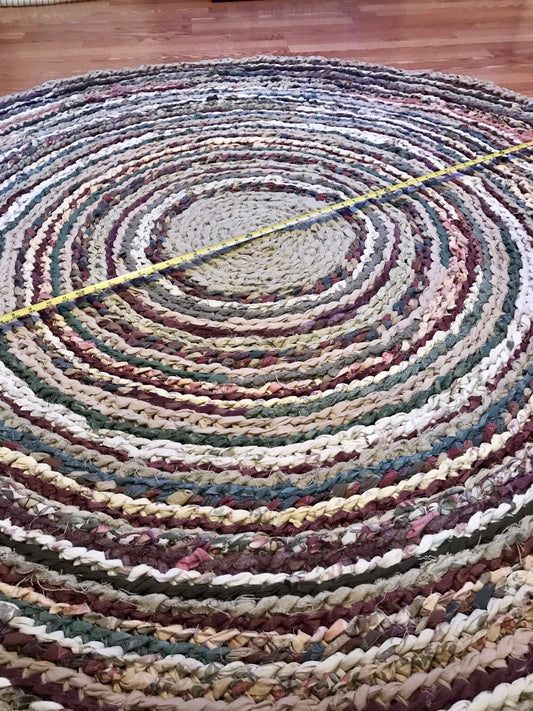 Plum, Teal and Beige Handmade Rag Rug