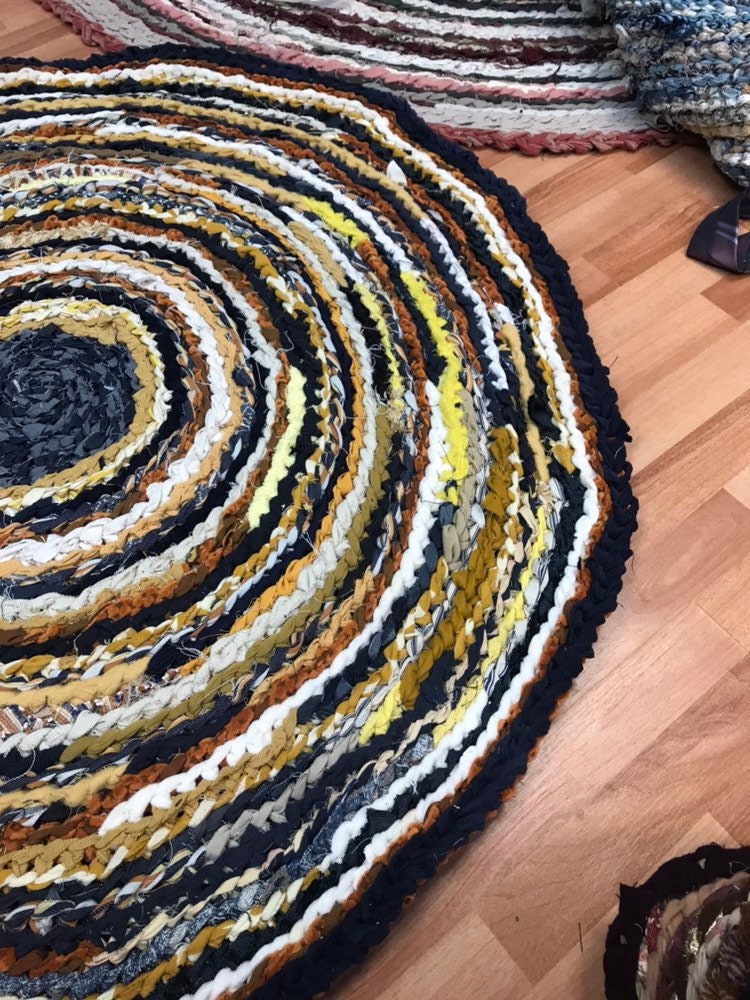 Navy and Bronze Handmade Rag Rug