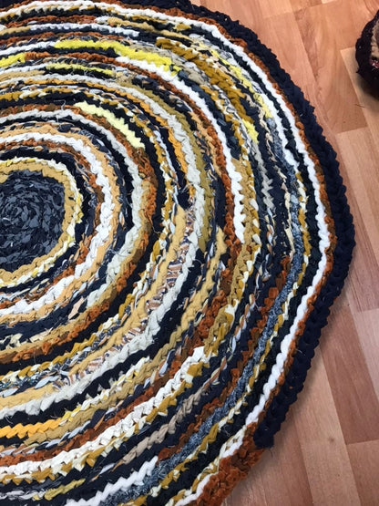 Navy and Bronze Handmade Rag Rug