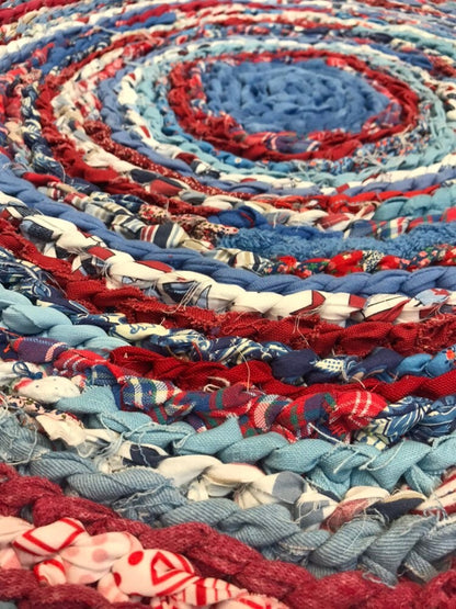 Red white and blue border handmade rug