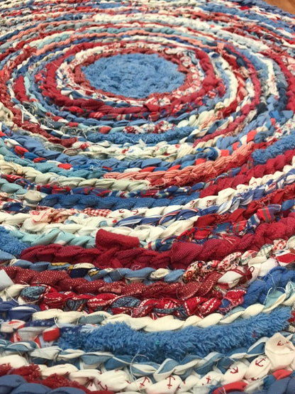 Red white and blue border handmade rug