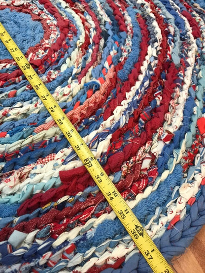 Red white and blue border handmade rug