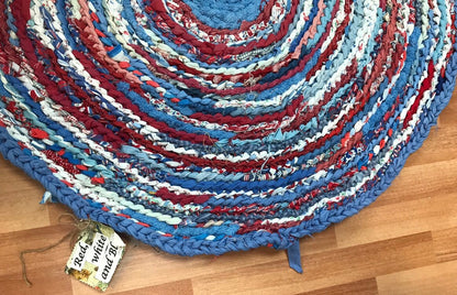 Red white and blue border handmade rug