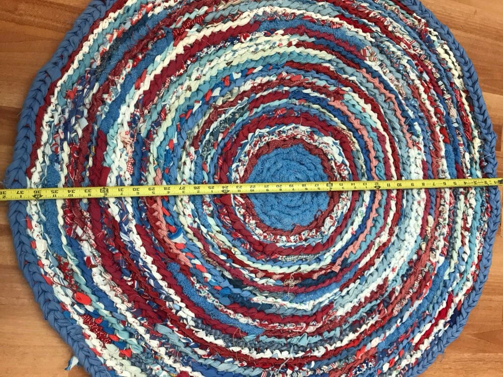 Red white and blue border handmade rug