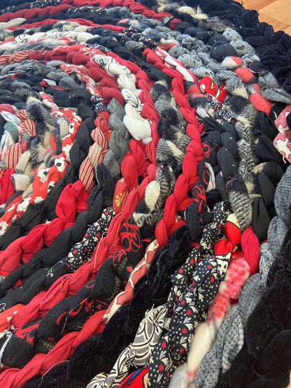 Handmade black, white and red Rug with Basket