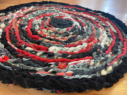 Handmade black, white and red Rug with Basket